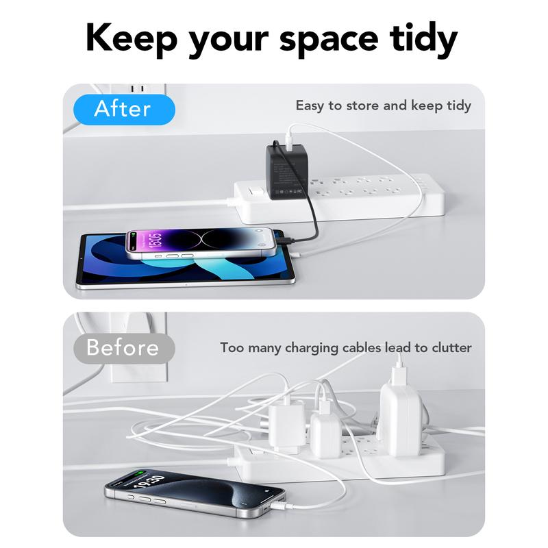 Retractable Wall Charger Block for iPhone 16 15, 35W PD Fast Charger with Retractable Type C Cable and USB Port, Portable Charger Adapter with Foldable Plug for iPhone 15 Pro Max iPad Galaxy Pixel