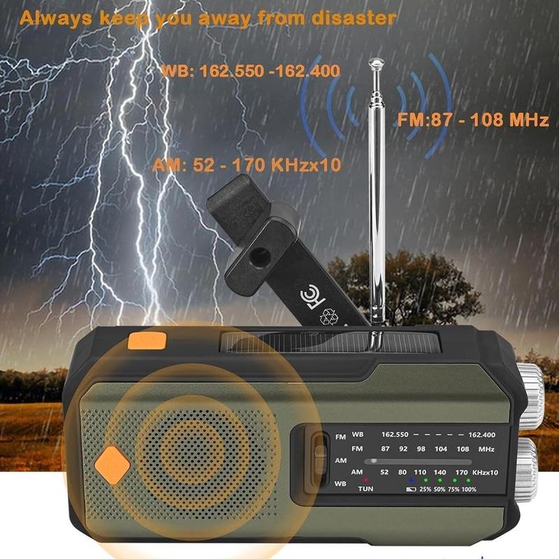 Emergency Hand Crank Radio, AM FM NOAA Portable Weather Radio with Phone Charger, Solar Powered USB Charged Radio for Indoor Outdoor Camping, SOS Alarm