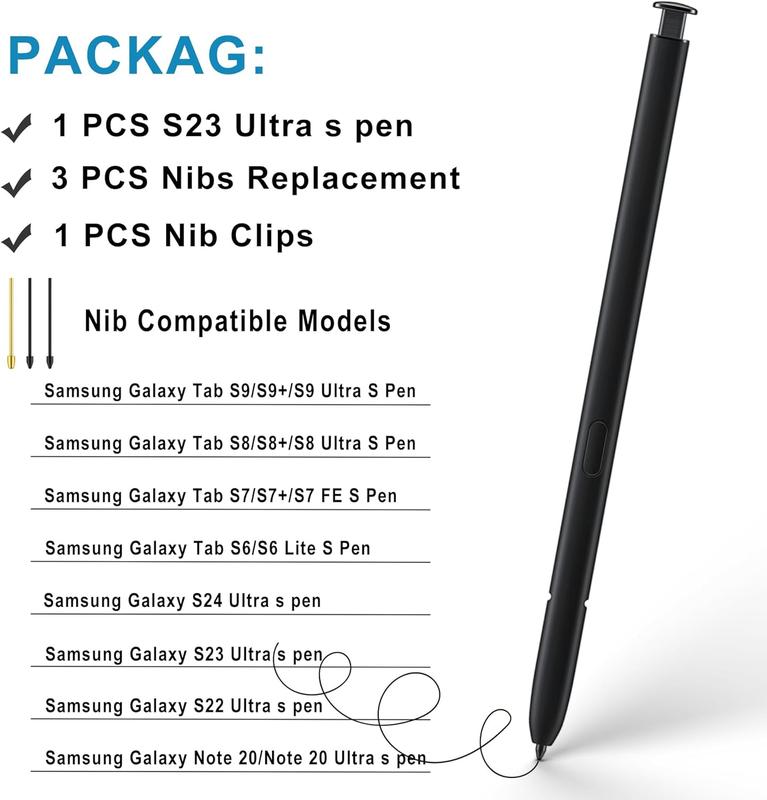 Galaxy S23 Ultra Stylus Pen Replacement for  Galaxy S23 Ultra 5G S Pen Without  + Tips Nibs (Black)