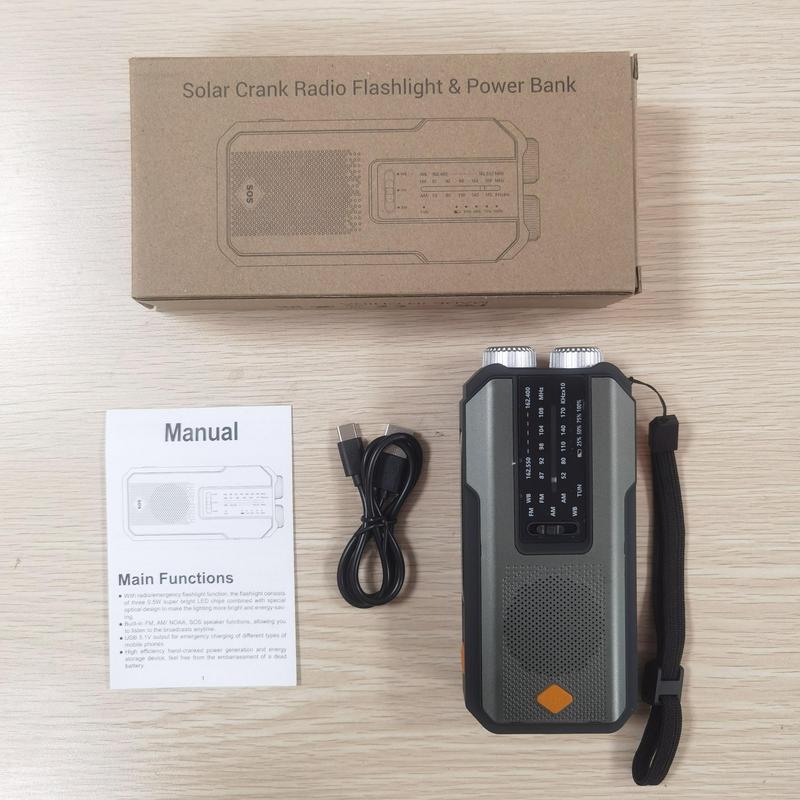 Emergency Hand Crank Radio, AM FM NOAA Portable Weather Radio with Phone Charger, Solar Powered USB Charged Radio for Indoor Outdoor Camping, SOS Alarm