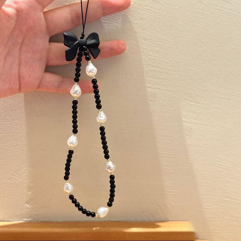Bowknot Faux Pearl Decor Phone Lanyard, Anti-lost Mobile Phone Wrist Strap, Phone Charm for Women & Girls