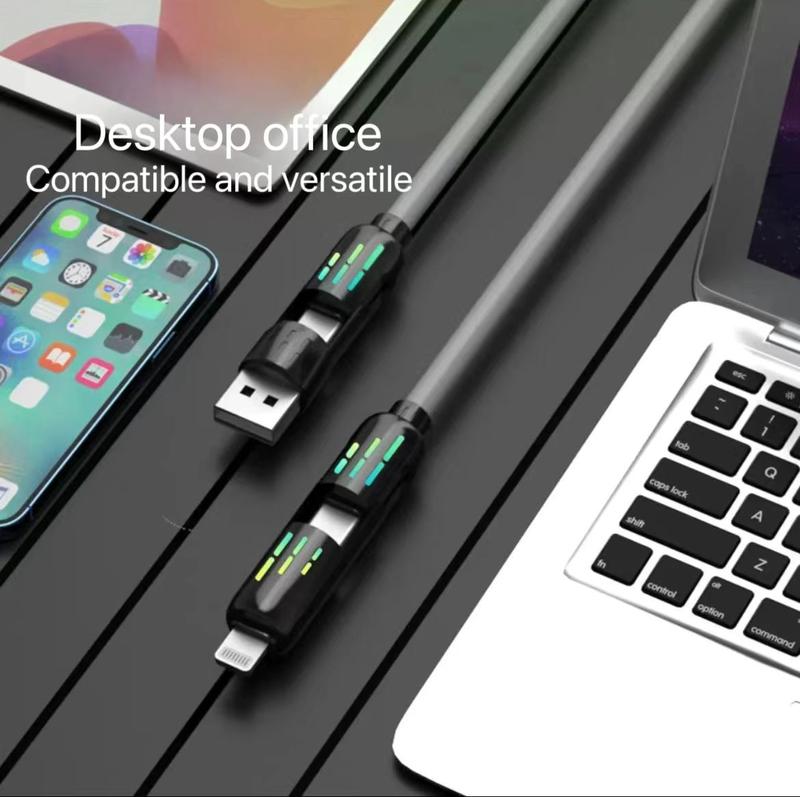 240W 4-in-1 USB-C Data Cable withStorage Bag,USB-A Type-CMultifunctional Zinc Alloy 240W DataCable for iPhone 15 14 Mobile iPad ProCharging Cable for Phone