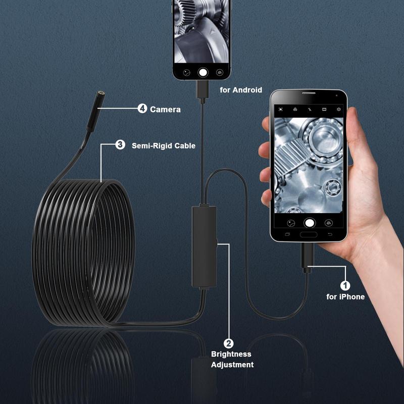 Car Endoscope Camera, HD Borescope with 8 Adjustable LED Lights, Semi-rigid 8mm Inspection Camera Compatible with iPhone & Android Phone