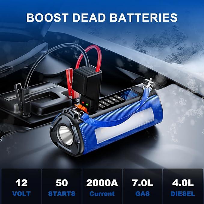 Beny Jump Starter with Air Compressor, 10000mAh power bank，with 2000A Peak Car Battery Jumper Starter Portable, Jump Start Battery Pack(Up 7.0L Gas & 4.0L Diesel Engine), 150 PSI Tire Inflator Portable Air Compressor，Black Friday Deals