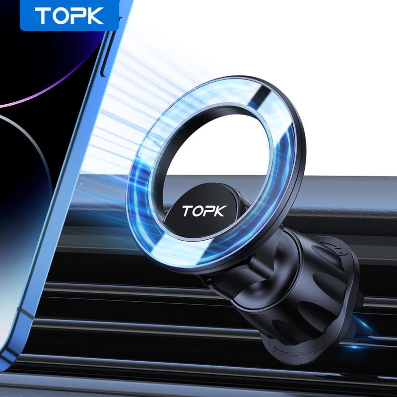 TOPK for Magsafe Car Mount, [20 Strong Magnets] Magnetic Phone Holder for Car Air Vent Car Phone Holder Mount 360° Rotation Phone Holders for Your Car Fit iPhone 15 14 13 12 Pro Max Plus Max Accessories Smartphone Cellphone Stand magsafe car