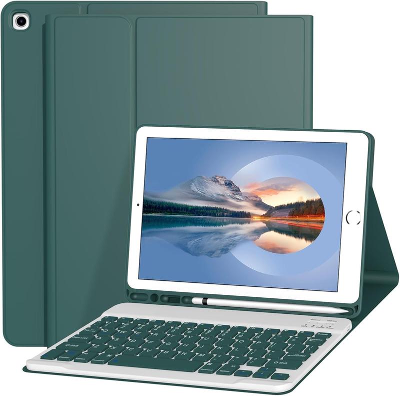 Keyboard Case for iPad 9th 8th 7th Generation 10.2 Inch [ Detachable  Keyboard][Support 3 System] Flip Stand Case with Pencil Holder for iPad 10.2 2021 2020 2019, Dark Green
