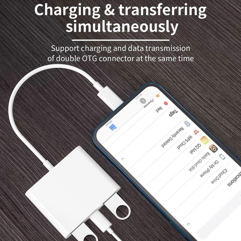 3 in 1 USB Adapter for Lightning, Portable Plug and Play Adapters, Multiport Adapter Compatible with iPhone & iPad, Mobile Phone Accessories