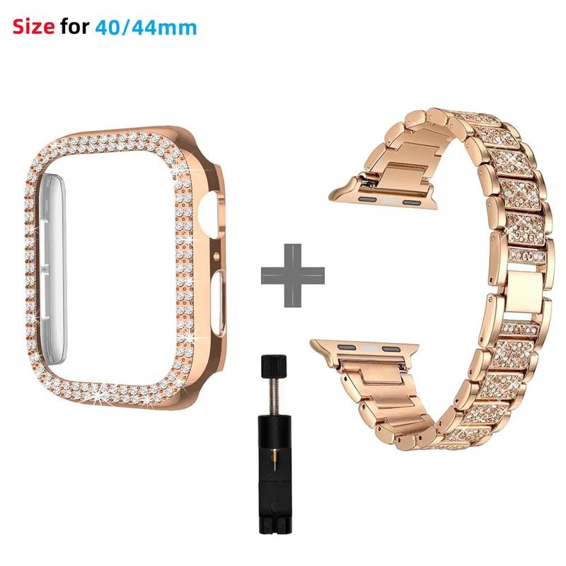 Rhinestone Decor Watch Band & Case, Smart Watch Replacement Band, Fashion Watch Band & Watch Case, Wearable Accessories for Apple Watch 9 8 7 6 5 4 Se Series