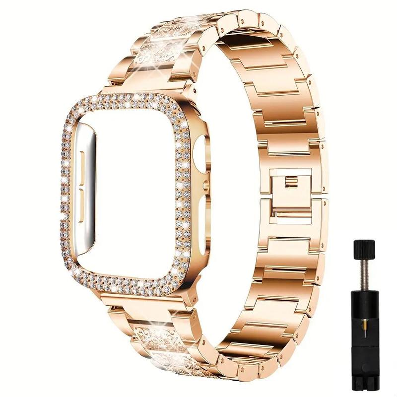 Rhinestone Decor Watch Band & Case, Smart Watch Replacement Band, Fashion Watch Band & Watch Case, Wearable Accessories for Apple Watch 9 8 7 6 5 4 Se Series