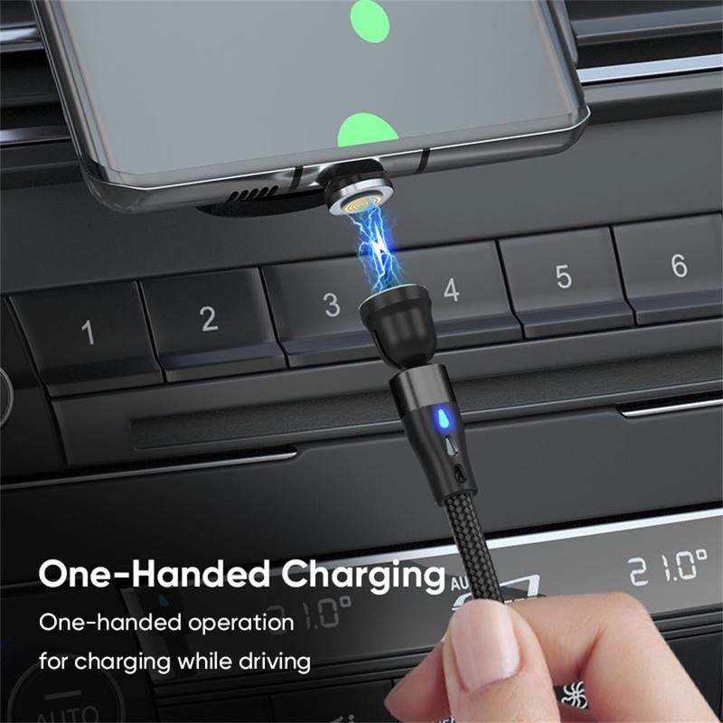 3A 60W Magnetic Fast Charging Data Cable, Nylon Aluminum Alloy Data Cable, Rotatable Type-C & USB Data Charger Cord for iPhone & Android Tablet Laptop