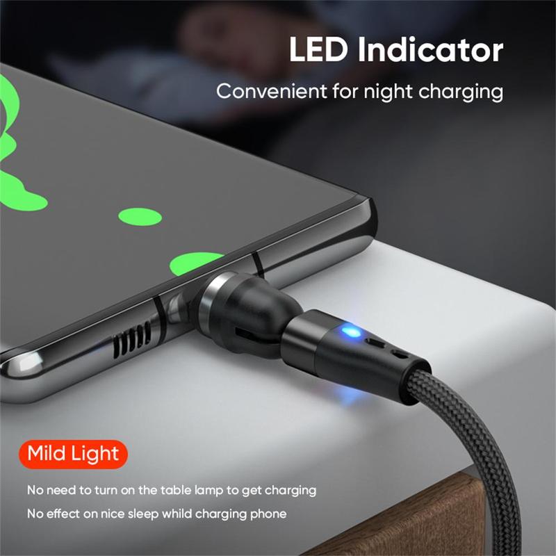 3A 60W Magnetic Fast Charging Data Cable, Nylon Aluminum Alloy Data Cable, Rotatable Type-C & USB Data Charger Cord for iPhone & Android Tablet Laptop