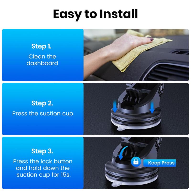 TOPK Car Phone Holder, Adjustable 360° Rotation Car Phone Holder, One Button Release Car Phone Mount for 4.0-6.7 Phones