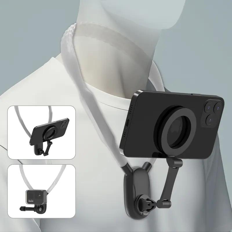 First view neck bracket, magnetic neck mobile phone bracket POV Vlog selfie installation hands-free mobile phone neck bracket chest strap Video recording iPhone series Android phones, sports camera accessories smart phones, fishing riding outdoor shooting