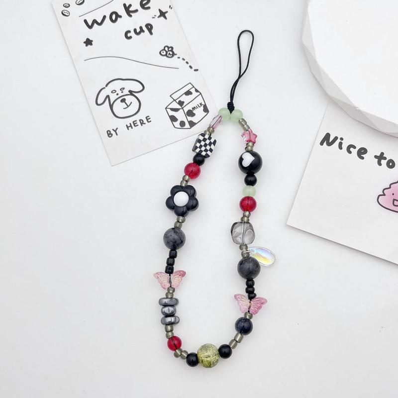 Cute Butterfly Design Beaded Phone Chain, Handmade DIY Beaded Phone Lanyard, Fashion Phone Charm for Women & Girls, Phone Accessories
