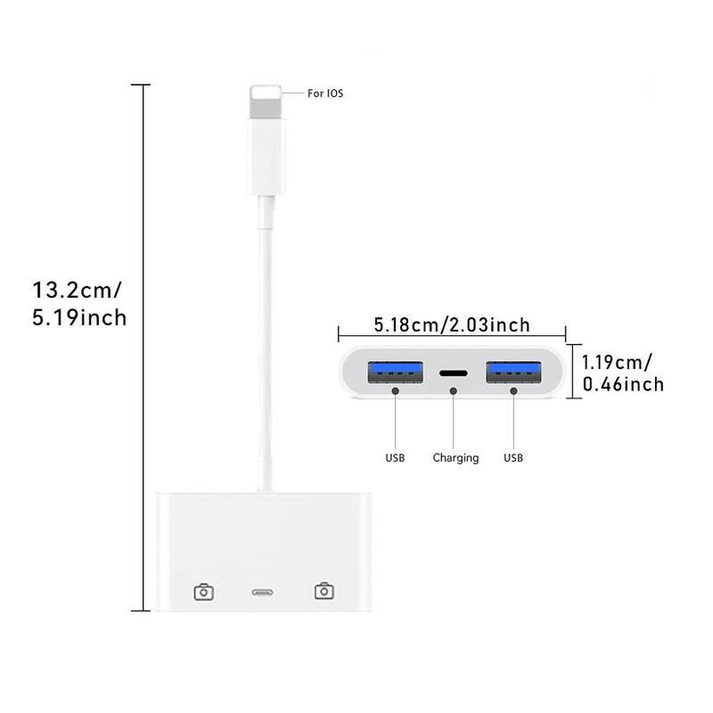 3 in 1 USB Adapter for Lightning, Portable Plug and Play Adapters, Multiport Adapter Compatible with iPhone & iPad, Mobile Phone Accessories