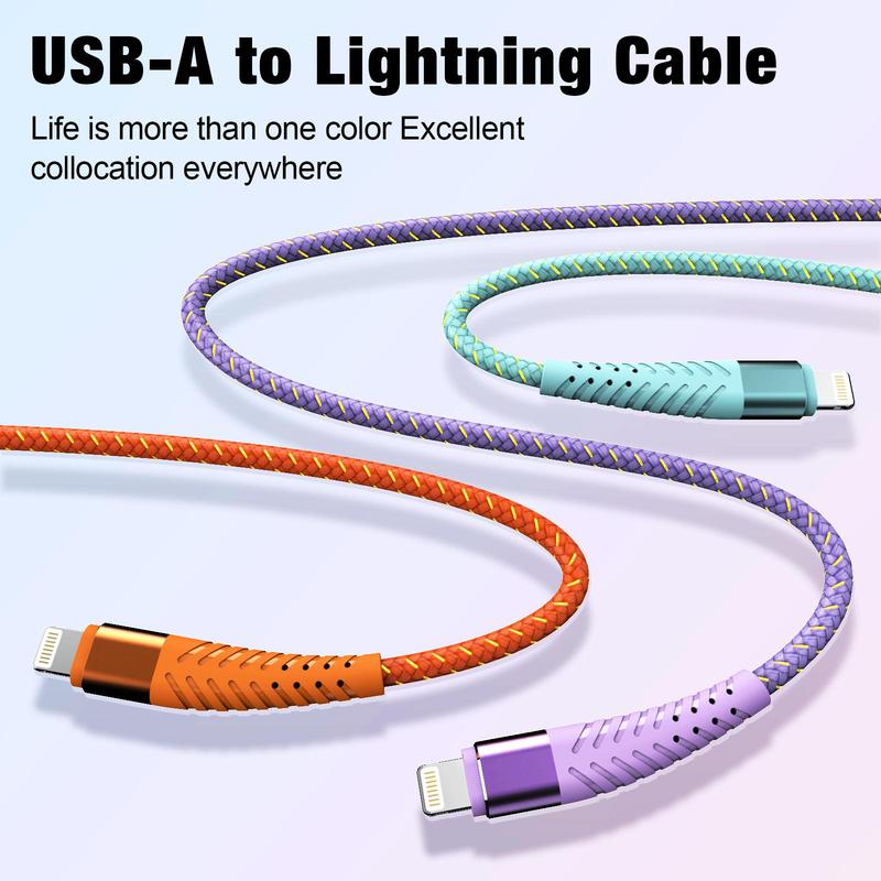 USB-A To Lightning Cable, Lightning Cable For iPhone Series, Nylon Braided Bendable Elastic Charging Cable