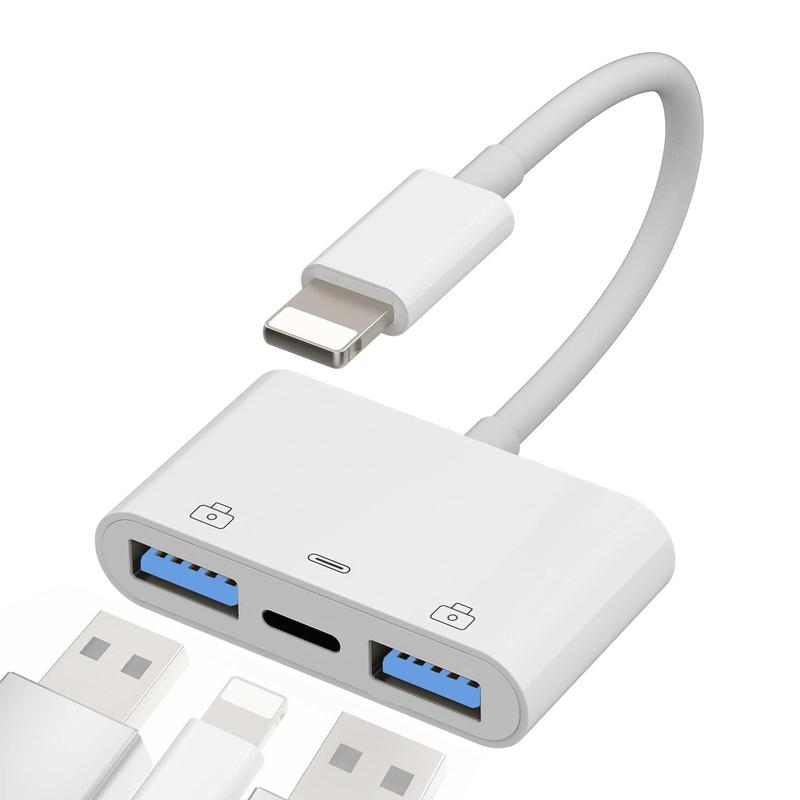 3 in 1 USB Adapter for Lightning, Portable Plug and Play Adapters, Multiport Adapter Compatible with iPhone & iPad, Mobile Phone Accessories