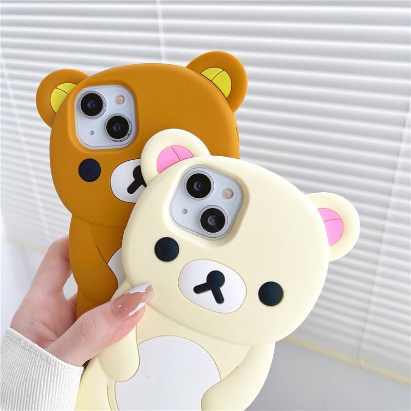 Rilakkuma Bear Silicone Soft Cover Case For iPhone 16 15 14 13 12 11 Pro Max Xs XR 6 7 8 Plus