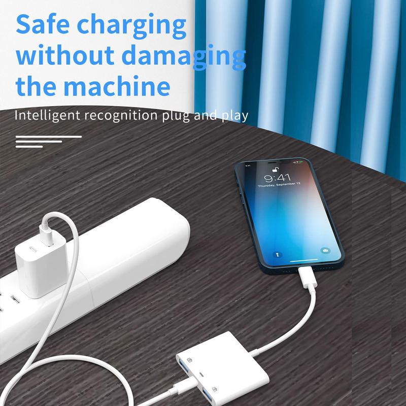 3 in 1 USB Adapter for Lightning, Portable Plug and Play Adapters, Multiport Adapter Compatible with iPhone & iPad, Mobile Phone Accessories