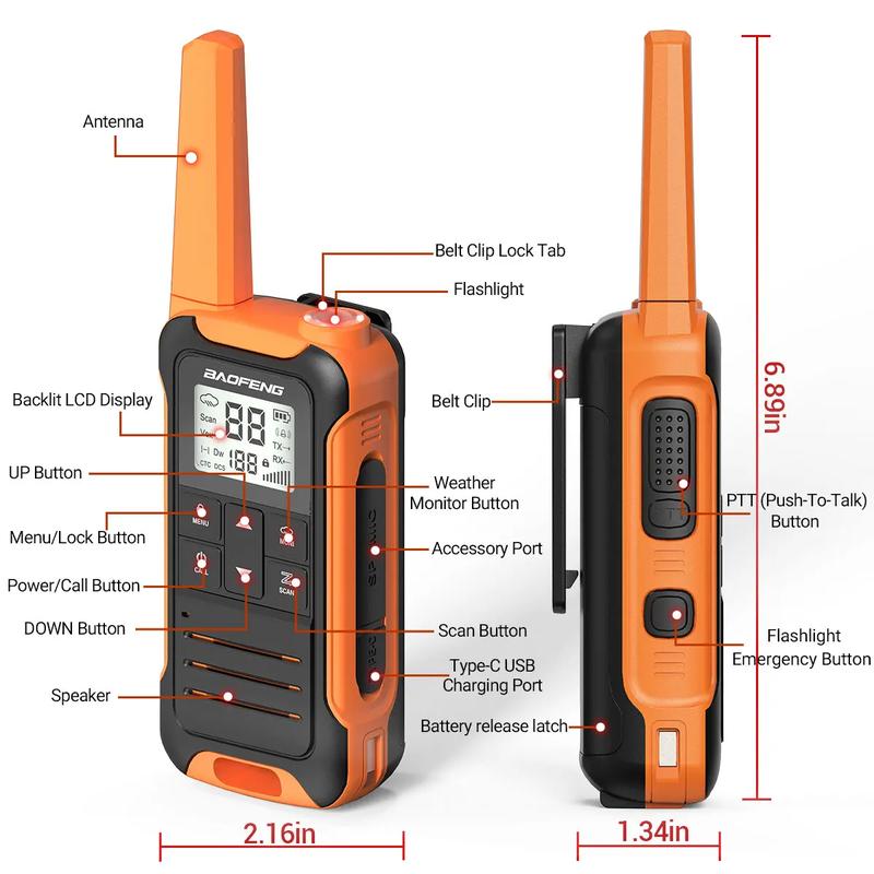 Baofeng Radio F22 Long Range Walkie Talkies for Adults with 22 FRS Family 2-Way Radio with LED Flashlight VOX for Hiking Camping Trip (Orange 4 Pack)