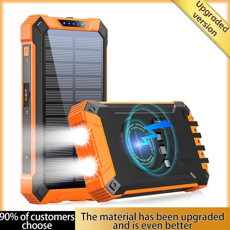 20000mah large capacity magnetic solar power bank with built-in charging cable