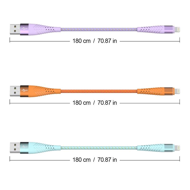 USB-A To Lightning Cable, Lightning Cable For iPhone Series, Nylon Braided Bendable Elastic Charging Cable