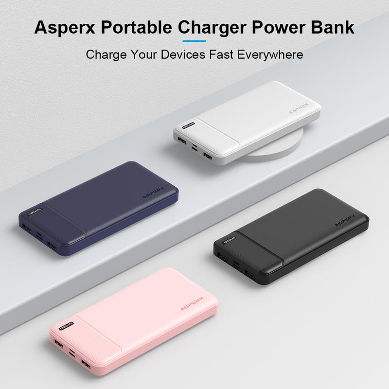 AsperX 2 Pack Power Bank 0.5in Slim Portable Charger, USB-C in&out High-speed Charging Battery Pack, Charge Three Devices at Once, External Phone Powerbank for iPhone, Samsung, LG, Airpods, Bluetooth, etc Accessories Smartphone Perfect as Christmas Gifts