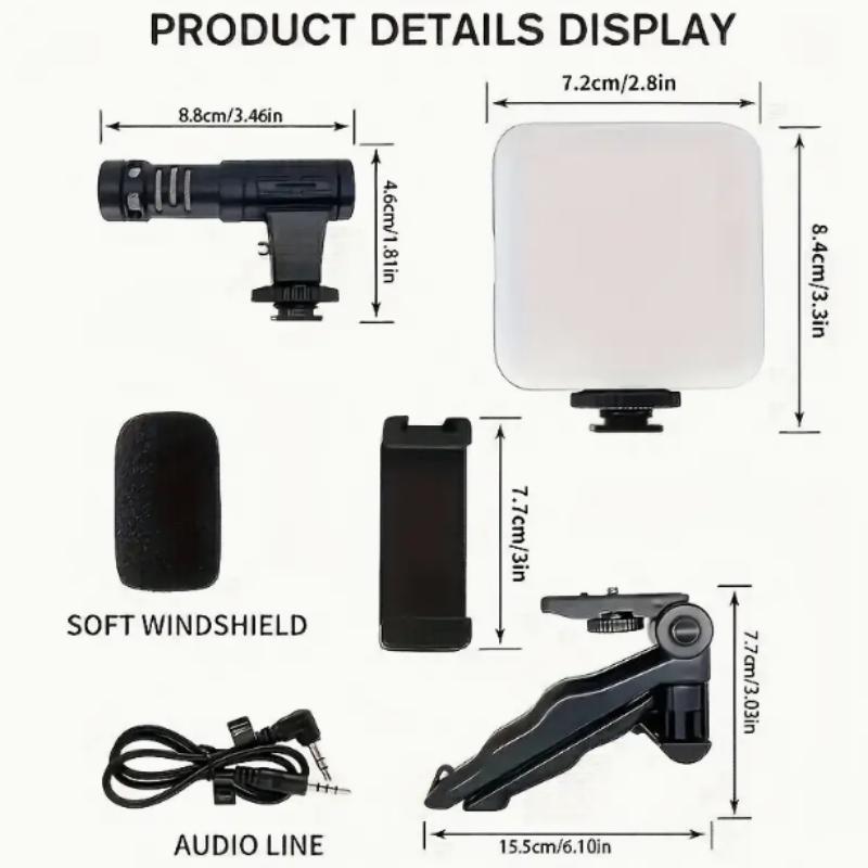 Portable Phone Holder Kit, 1 Set Handheld Phone Tripod with Fill Light & Microphone, Outdoor Live Streaming Kit, Photography Equipment for Streamer