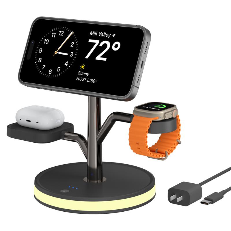 [Black Friday & Cyber Monday] Aitek 3 in 1 Magnetic Magsafe Charger, Fast Wireless Charger 20W, for iPhone 16 15 14 13, Apple Watch, AirPods, With LED Adjustable Bedside NightLight