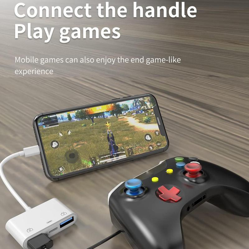 3 in 1 USB Adapter for Lightning, Portable Plug and Play Adapters, Multiport Adapter Compatible with iPhone & iPad, Mobile Phone Accessories
