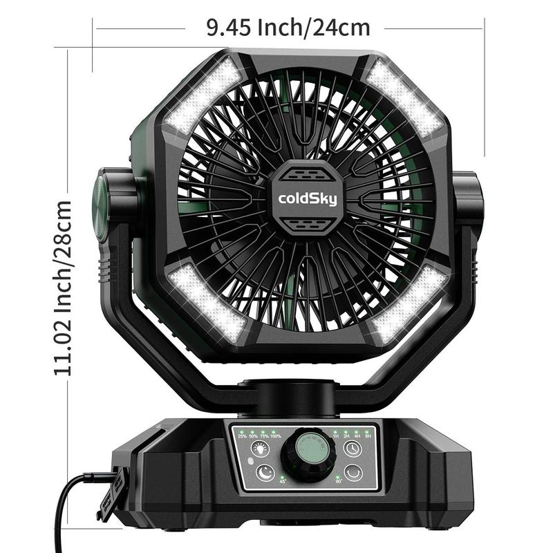 ColdSky 20000mAh Camping Fan with Dual Motor, Battery Operated Portable Fan with 4 LED Lantern, 8 Speeds Desk Mini Fans with Remote, Waist Fan, Outdoor Cooling Fan with Hook for Tent, Power Outages, Jobsite, Belt Fan Clip on Waist