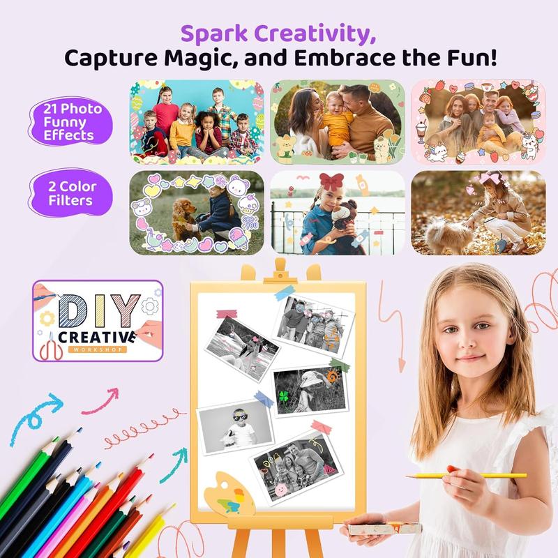 Instant print camera for kids,creative Christmas and birthday gift for boys and girls ages 3 andup,Auto Focus Digital,HD digital camera with thermal papereducational children's toy camera,portableinstant print camera, includes 8GB SD card film camera