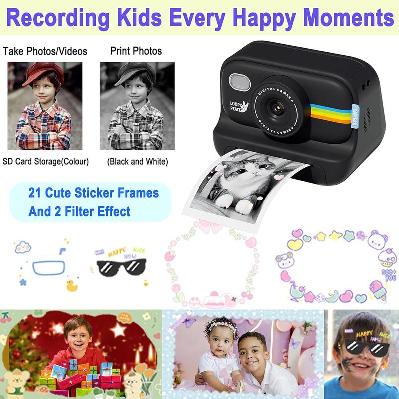 Instant print camera for kids,creative Christmas and birthday gift for boys and girls ages 3 andup,Auto Focus Digital,HD digital camera with thermal papereducational children's toy camera,portableinstant print camera, includes 8GB SD card film camera