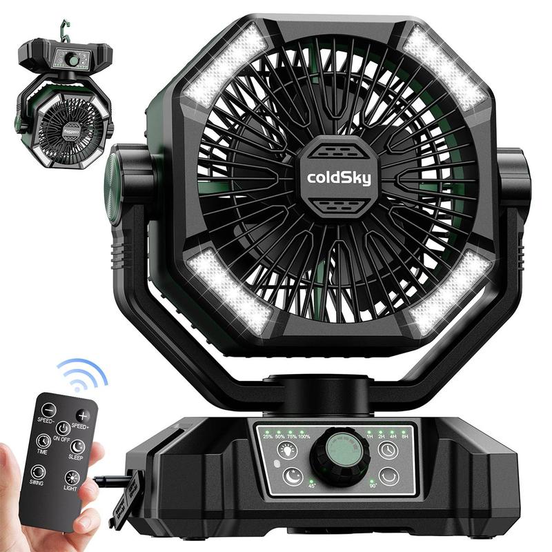 ColdSky 20000mAh Camping Fan with Dual Motor, Battery Operated Portable Fan with 4 LED Lantern, 8 Speeds Desk Mini Fans with Remote, Waist Fan, Outdoor Cooling Fan with Hook for Tent, Power Outages, Jobsite, Belt Fan Clip on Waist