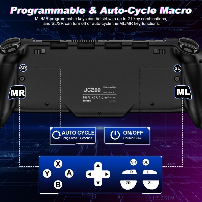 RGB Switch Controller,BEBONCOOL Switch Controller for Switch OLED with Handheld Grip Double Motor Vibration Built-in 6-Axis Gyro Joystick
