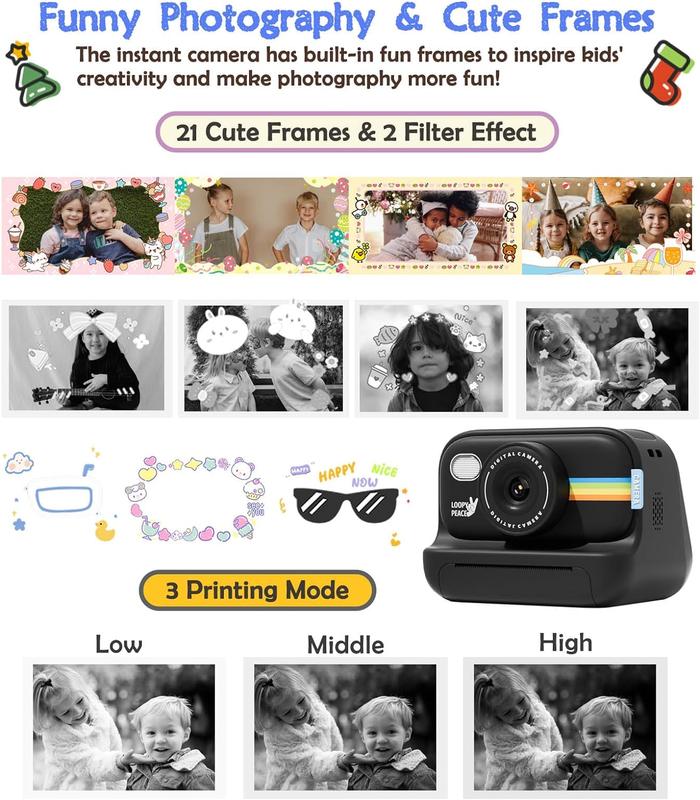 Instant print camera for kids,creative Christmas and birthday gift for boys and girls ages 3 andup,Auto Focus Digital,HD digital camera with thermal papereducational children's toy camera,portableinstant print camera, includes 8GB SD card film camera