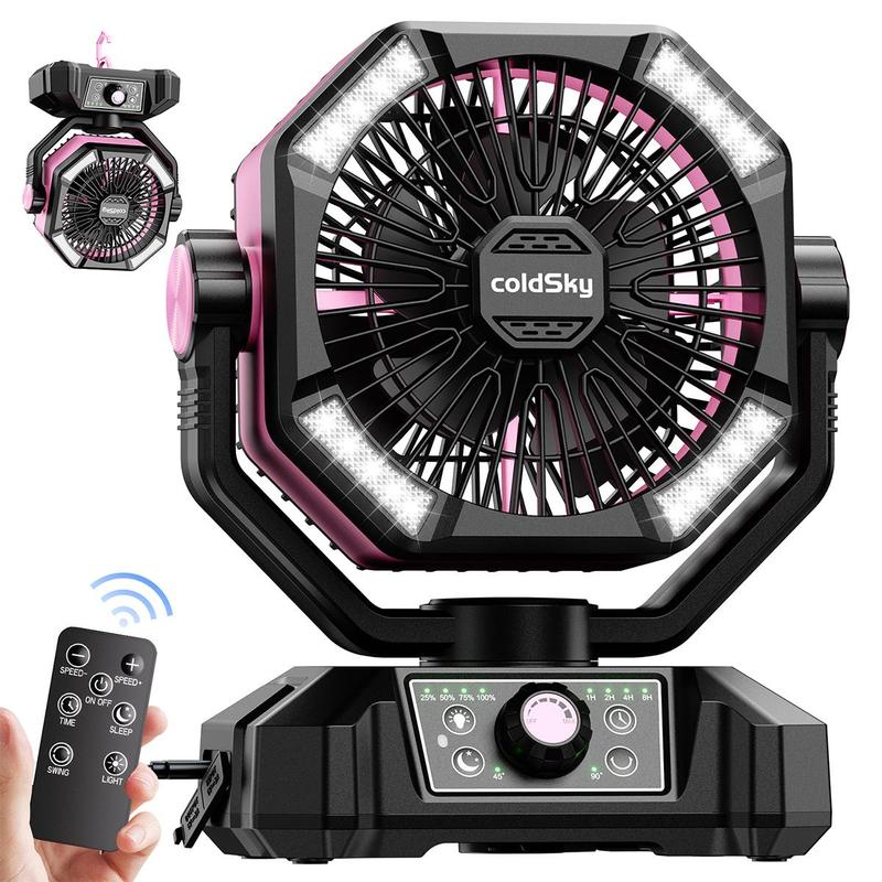 ColdSky 20000mAh Camping Fan with Dual Motor, Battery Operated Portable Fan with 4 LED Lantern, 8 Speeds Desk Mini Fans with Remote, Waist Fan, Outdoor Cooling Fan with Hook for Tent, Power Outages, Jobsite, Belt Fan Clip on Waist