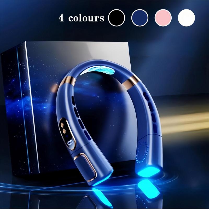 Fall USB Rechargeable Neck Fan, 5 Speed Adjustable Cooling Neck Hanging Fan, Silent Neck Hanging Fan with Colorful LED Lights, Portable Wearable Fan for Summer Party Outdoor, Portable Fan, Cooling Fan for Bedroom