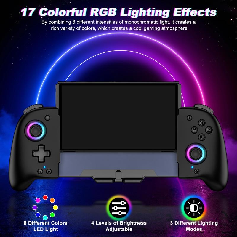 RGB Switch Controller,BEBONCOOL Switch Controller for Switch OLED with Handheld Grip Double Motor Vibration Built-in 6-Axis Gyro Joystick
