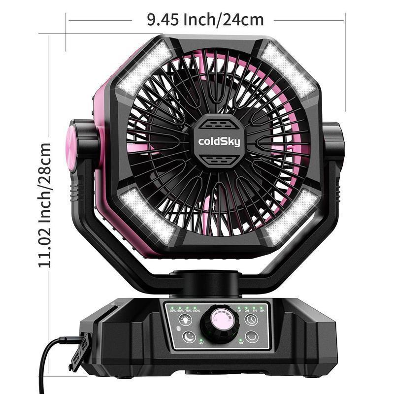 ColdSky 20000mAh Camping Fan with Dual Motor, Battery Operated Portable Fan with 4 LED Lantern, 8 Speeds Desk Mini Fans with Remote, Waist Fan, Outdoor Cooling Fan with Hook for Tent, Power Outages, Jobsite, Belt Fan Clip on Waist