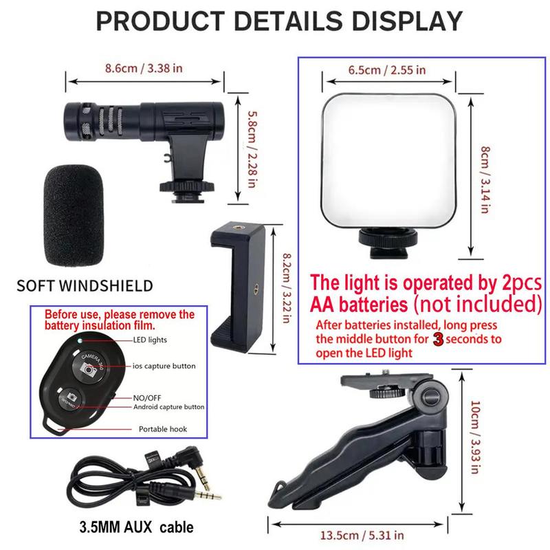 5-in-1 Cellphone Stand Stabilizer with LED Fill Light, Portable Smartphone Tripod for iPhone & Android, Folding Tripod Stand For Live Streaming, Selfie Accessories, Phone Tripod