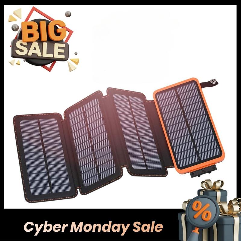 Cyber Monday Sale - Solar Charger 25000mAh, Hiluckey Outdoor USB C Portable Power Bank with 4 Solar Panels, 3A Fast Charge External Battery Pack with 3 USB Outputs Compatible with Smartphones, Tablets, etc.