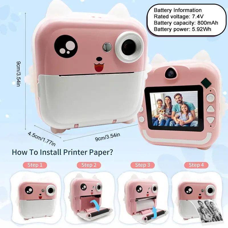 Cartoon Design Instant Print Camera, 1 Set Instant Print Camera with 2 Rolls Print Paper & 5 Counts Colored Pen & 1 Count Sticker, Label Printer for Office Supplies, Photo Camera, Instant Camera
