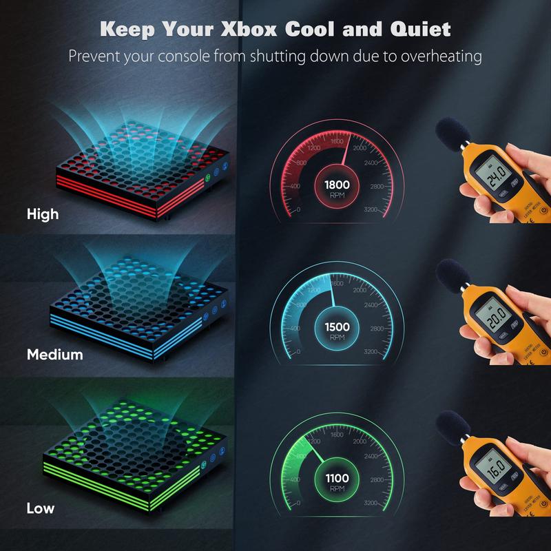 Cooling Fan for Xbox Series X with RGB Light Strip & 3 Detachable Hooks, Wiilkac 4 in 1 Top Fan Cooling System with Built-in Dust Filter, 3 Level Adjustable Speed Fan Cooler & Independent Fan Switch Accessories Console