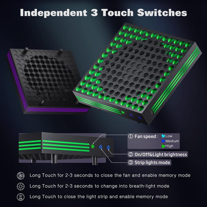 Cooling Fan for Xbox Series X with RGB Light Strip & 3 Detachable Hooks, Wiilkac 4 in 1 Top Fan Cooling System with Built-in Dust Filter, 3 Level Adjustable Speed Fan Cooler & Independent Fan Switch Accessories Console