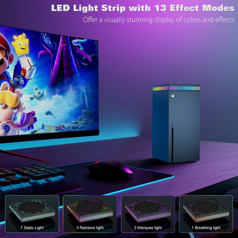 Cooling Fan for Xbox Series X with RGB Light Strip & 3 Detachable Hooks, Wiilkac 4 in 1 Top Fan Cooling System with Built-in Dust Filter, 3 Level Adjustable Speed Fan Cooler & Independent Fan Switch Accessories Console