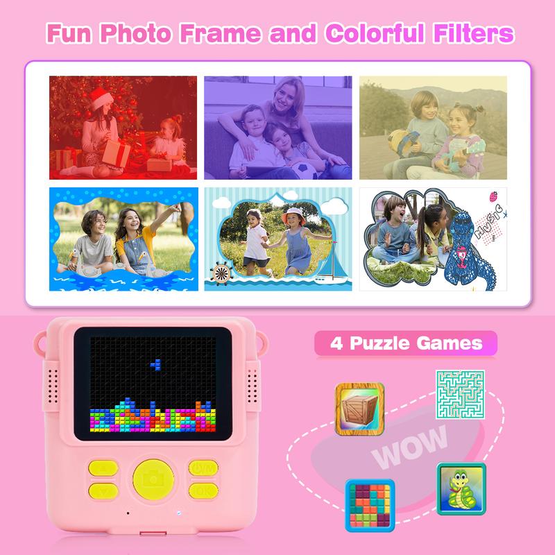 Phetium Kids Camera Instant Print, Christmas Birthday Gifts Toys for 5 6 7 8 9 10 Year Old Girls Boys,1080P Digital Video Cameras for Toddler, Creative Presents for Children, with Print Papers Mini Instant