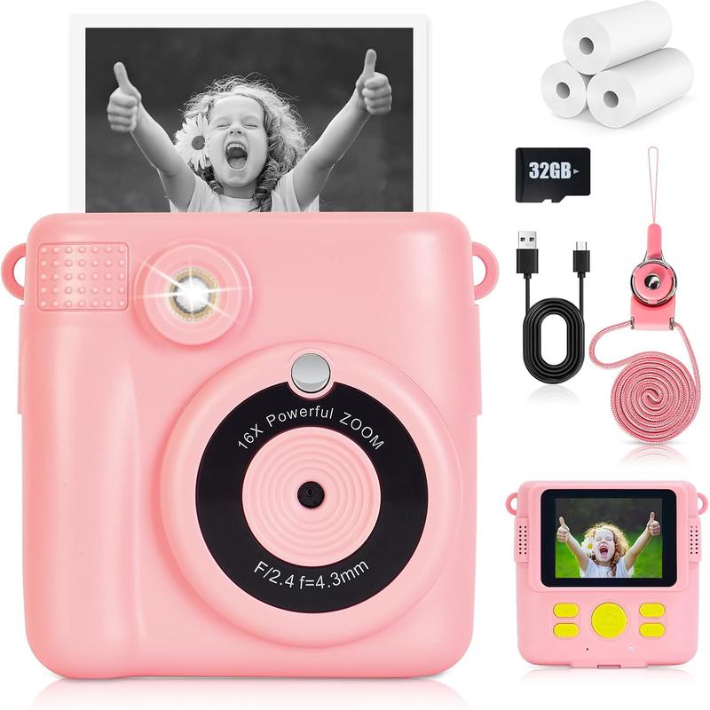 Phetium Kids Camera Instant Print, Christmas Birthday Gifts Toys for 5 6 7 8 9 10 Year Old Girls Boys,1080P Digital Video Cameras for Toddler, Creative Presents for Children, with Print Papers Mini Instant