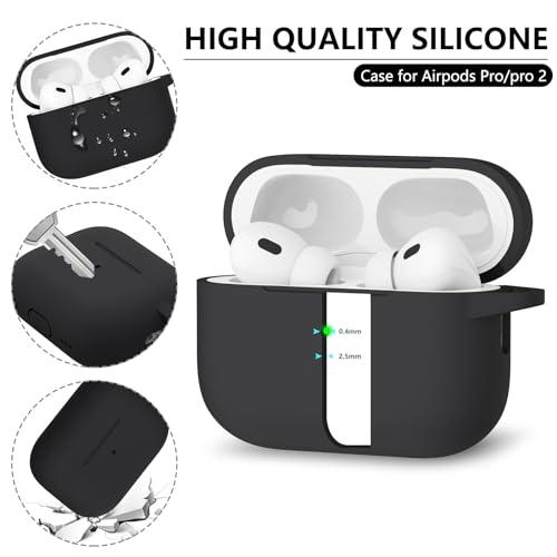 AirPods Pro Case Cover with Cleaner Kit,Soft Silicone Protective Case for Apple AirPod Pro 2nd 1st Generation Case for Women Men,AirPods Pro 2 Pro Case Accessories with Keychain-Black