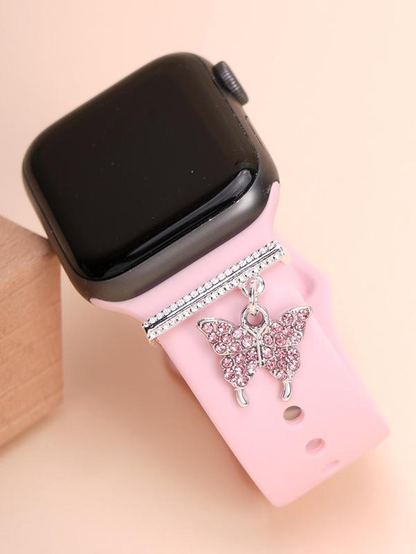 Rhinestone Decor Butterfly Design Watch Band Ring Loops, Watch Strap Accessories for Apple Watch, Watch Strap Charm Suitable for Galaxy Watch Series